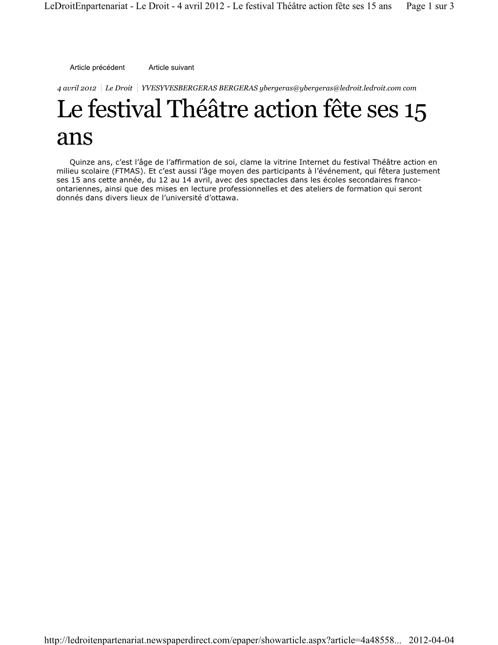 Le Festival Théâtre Action Fête Ses 15 Ans Page 1 Sur 3