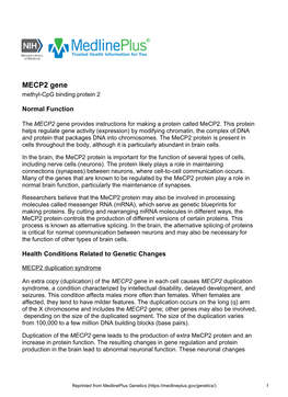 MECP2 Gene Methyl-Cpg Binding Protein 2