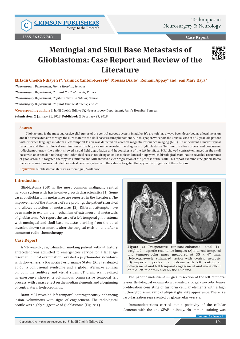 Meningial and Skull Base Metastasis of Glioblastoma