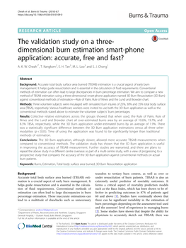 The Validation Study on a Three-Dimensional Burn Estimation Smart-Phone Application: Accurate, Free and Fast?