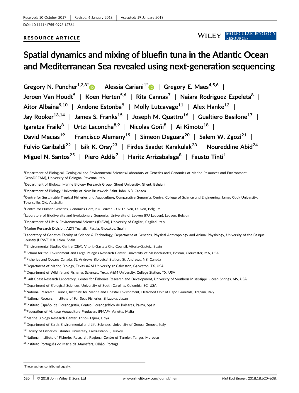 Spatial Dynamics and Mixing of Bluefin Tuna in the Atlantic Ocean and Mediterranean Sea Revealed Using Next‐Generation Sequenc