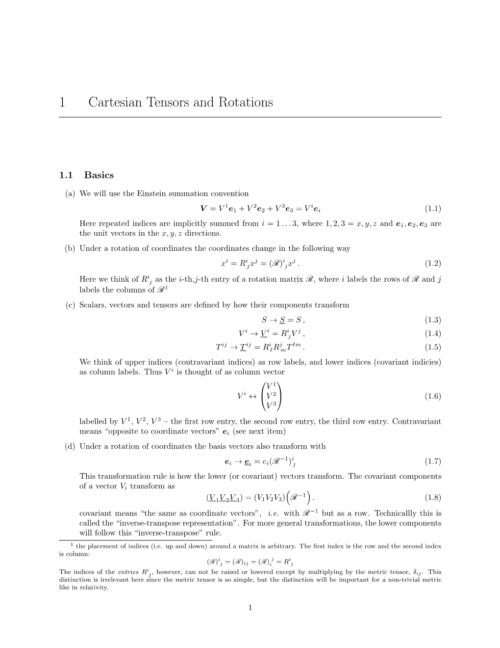 1 Cartesian Tensors and Rotations