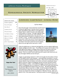 GENEALOGICAL SOCIETY NEWSLETTER Jefferson County, Washington