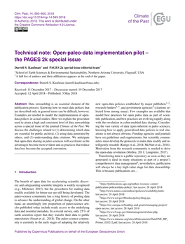 Technical Note: Open-Paleo-Data Implementation Pilot – the PAGES 2K Special Issue