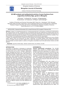 Mongolian Journal of Chemistry GC-MS Analysis and Antibacterial