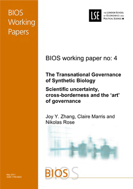 Transnational Governance of Synthetic Biology Scientific Uncertainty, Cross-Borderness and the ‘Art’ of Governance