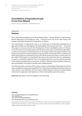 Consolidation of Agricultural Land, a Case from Albania Sherif Lushaja, Luiza Stratib, Vezir Muharremajc