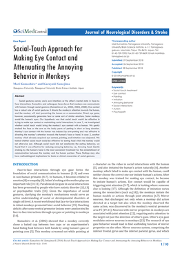 Social-Touch Approach for Making Eye Contact and Attenuating the Annoying Behavior in Monkeys
