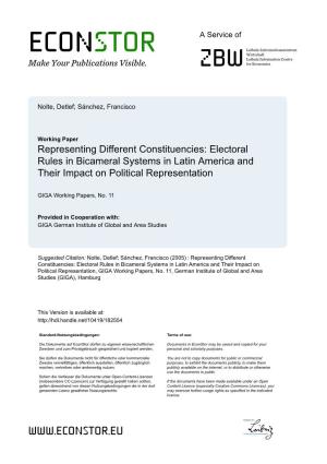 Representing Different Constituencies: Electoral Rules in Bicameral Systems in Latin America and Their Impact on Political Representation