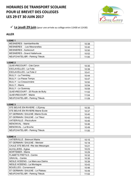 Horaires De Transport Scolaire Pour Le Brevet Des Colleges Les 29 Et 30 Juin 2017