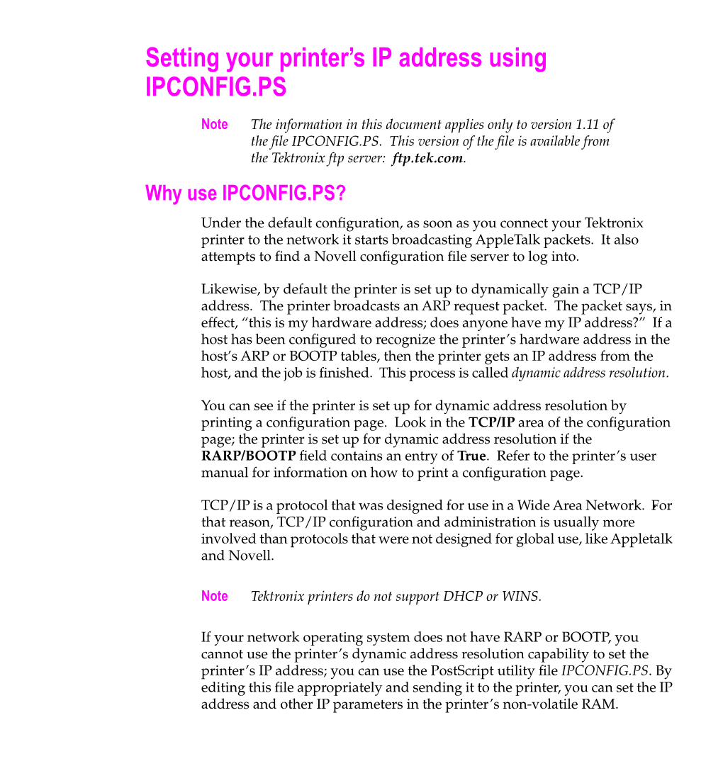 Setting Your Printer's IP Address Using IPCONFIG.PS