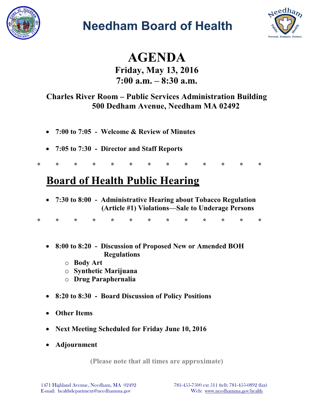 BOH Agenda Packet May 13, 2016