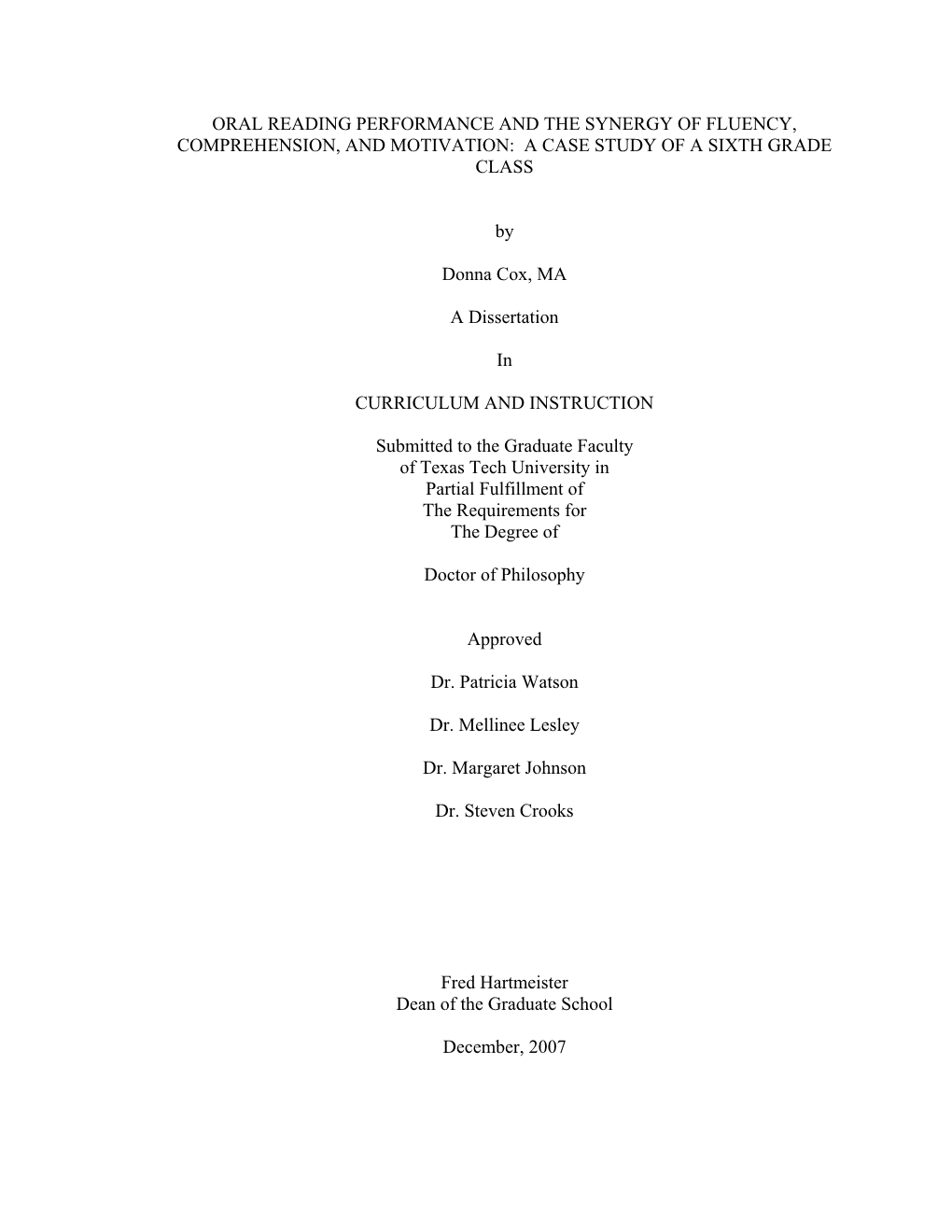 Oral Reading Performance and the Synergy of Fluency, Comprehension, and Motivation: a Case Study of a Sixth Grade Class