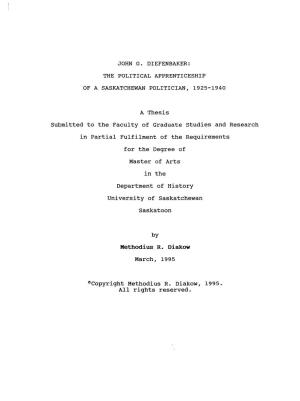 John G. Diefenbaker: the Political Apprenticeship Of