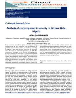 Analysis of Contemporary Insecurity in Katsina State, Nigeria