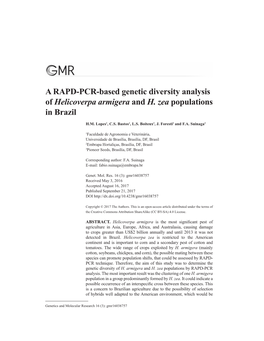 A RAPD-PCR-Based Genetic Diversity Analysis of Helicoverpa Armigera and H