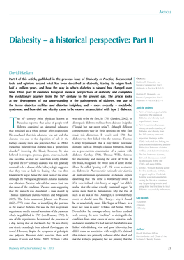 Diabesity – a Historical Perspective: Part II