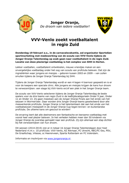 VVV-Venlo Zoekt Voetbaltalent in Regio Zuid