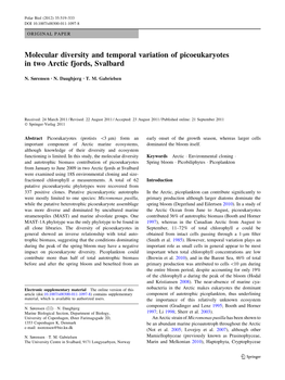 Molecular Diversity and Temporal Variation of Picoeukaryotes in Two Arctic Fjords, Svalbard