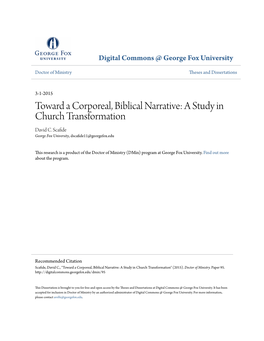 Toward a Corporeal, Biblical Narrative: a Study in Church Transformation David C