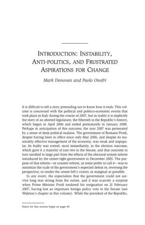 Introduction: Instability, Anti-Politics, and Frustrated Aspirations for Change
