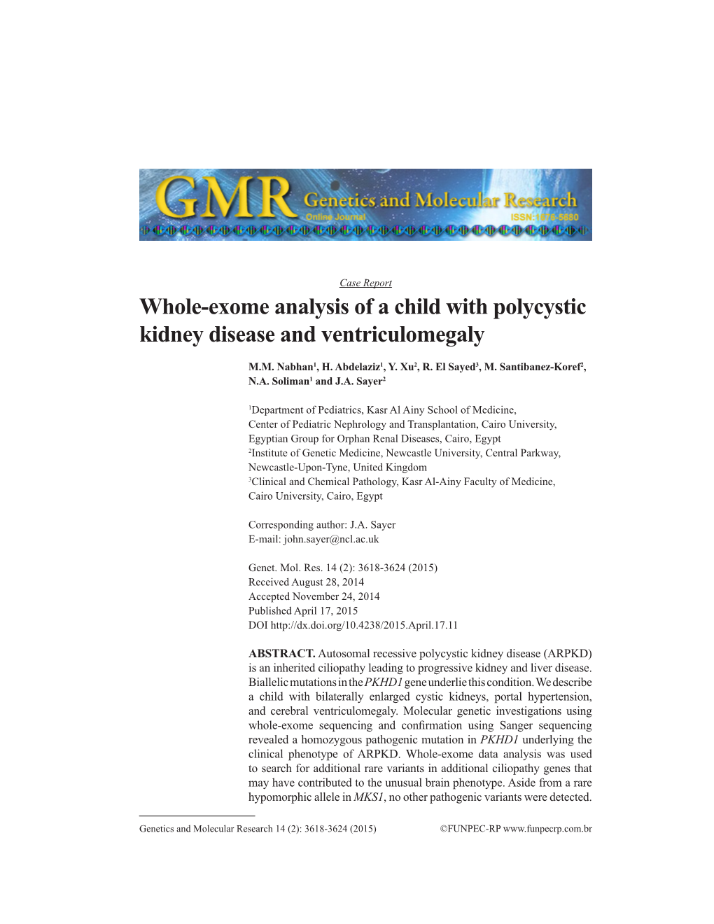 Whole-Exome Analysis of a Child with Polycystic Kidney Disease and Ventriculomegaly