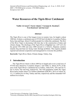 Water Resources of the Tigris River Catchment