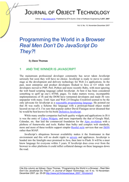Programming the World in a Browser Real Men Don't Do Javascript Do