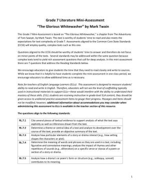 Grade 7 Literature Mini-Assessment “The Glorious Whitewasher” by Mark Twain