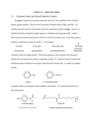 Chapter 16 – Amines and Amides