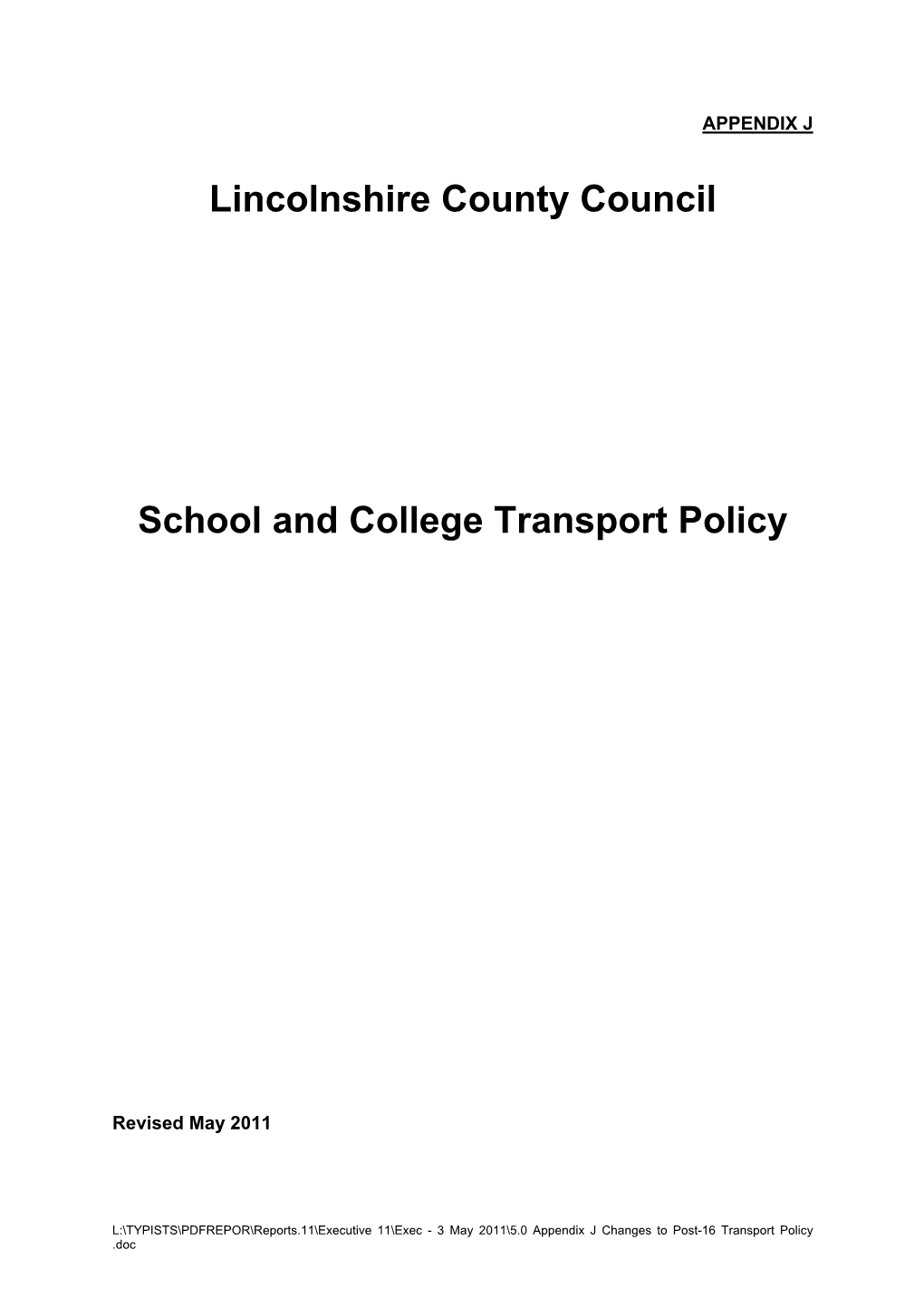 Lincolnshire County Council School and College Transport Policy