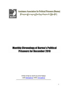 12-Monthly Chronology of Burmazs Political Prisoners for December 2010