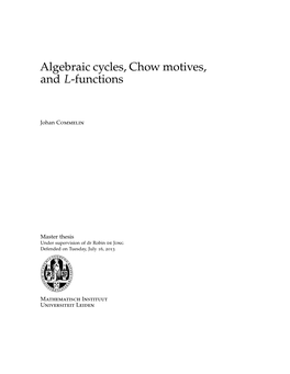 Algebraic Cycles, Chow Motives, and L-Functions