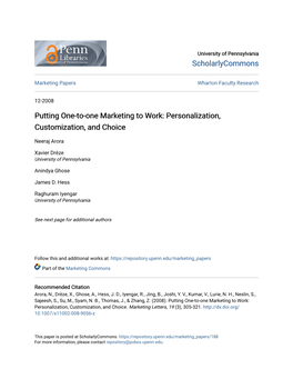 Personalization, Customization, and Choice