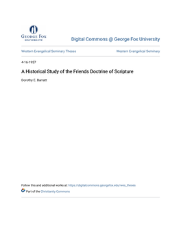 A Historical Study of the Friends Doctrine of Scripture