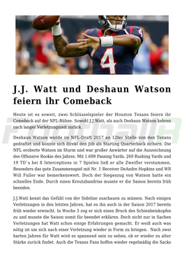 J.J. Watt Und Deshaun Watson Feiern Ihr Comeback