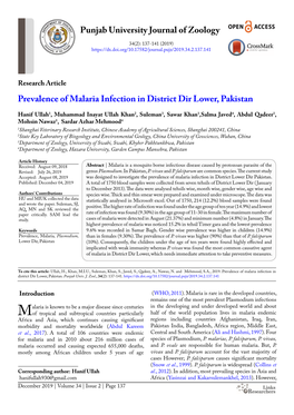 Prevalence of Malaria Infection in District Dir Lower, Pakistan