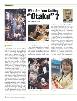 “Otaku”? by Tony Mcnicol Author Tony Mcnicol