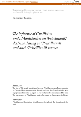 The Influence of Gnosticism and Manichaeism on Priscillianist Doctrine, Basing on Priscillianist and Anti-Priscillianist Sources