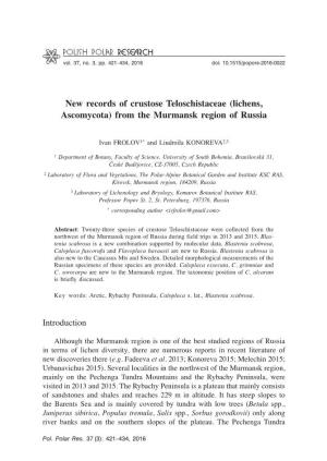 New Records of Crustose Teloschistaceae (Lichens, Ascomycota) from the Murmansk Region of Russia