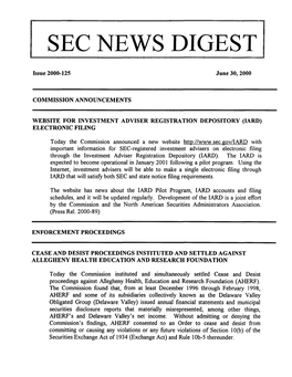 SEC News Digest, 06-30-2000