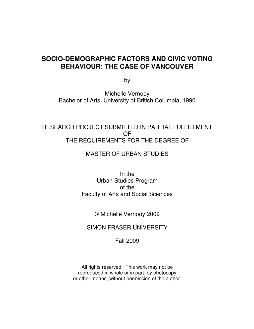 Socio-Demographic Factors and Civic Voting Behaviour: the Case of Vancouver