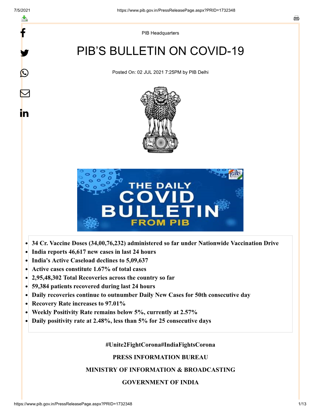 Pib's Bulletin on Covid-19