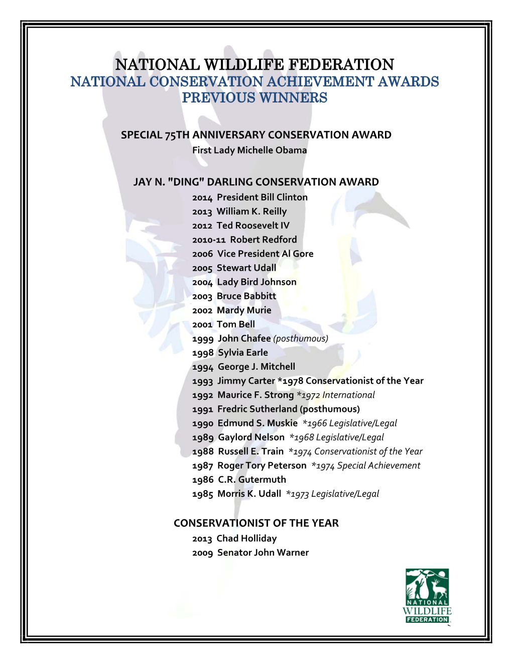 National Wildlife Federation National Conservation Achievement Awards