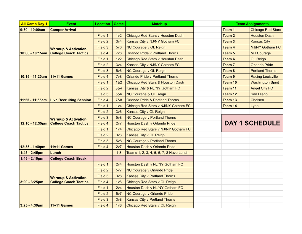 Boston Girls Camper Schedule