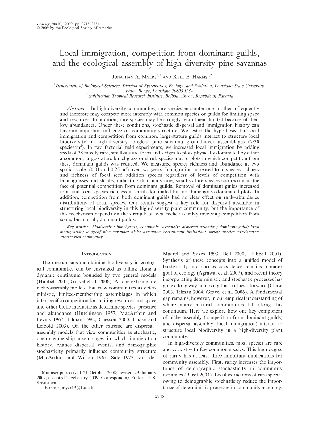 Local Immigration, Competition from Dominant Guilds, and the Ecological Assembly of High-Diversity Pine Savannas