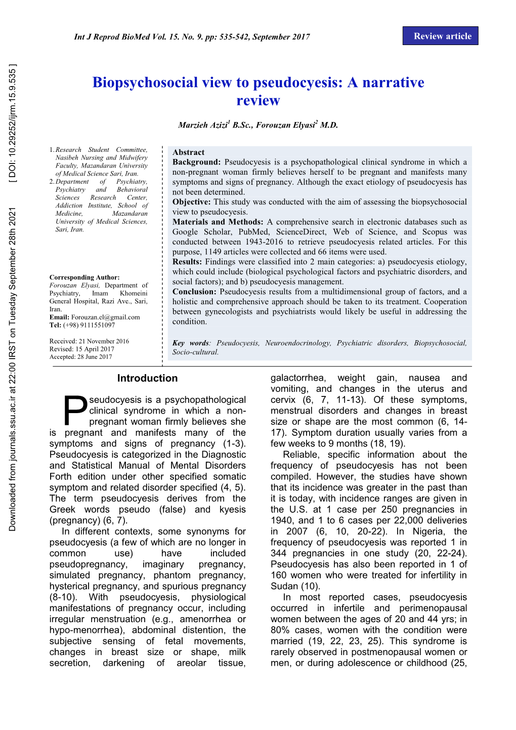 Biopsychosocial View to Pseudocyesis: a Narrative Review