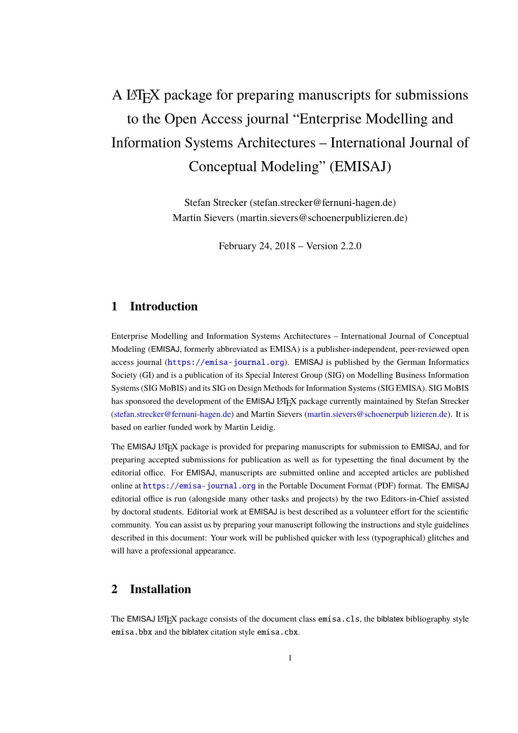 A Latex Package for Preparing Manuscripts for Submissions to the OA Journal Enterprise Modelling and Information Systems Archite