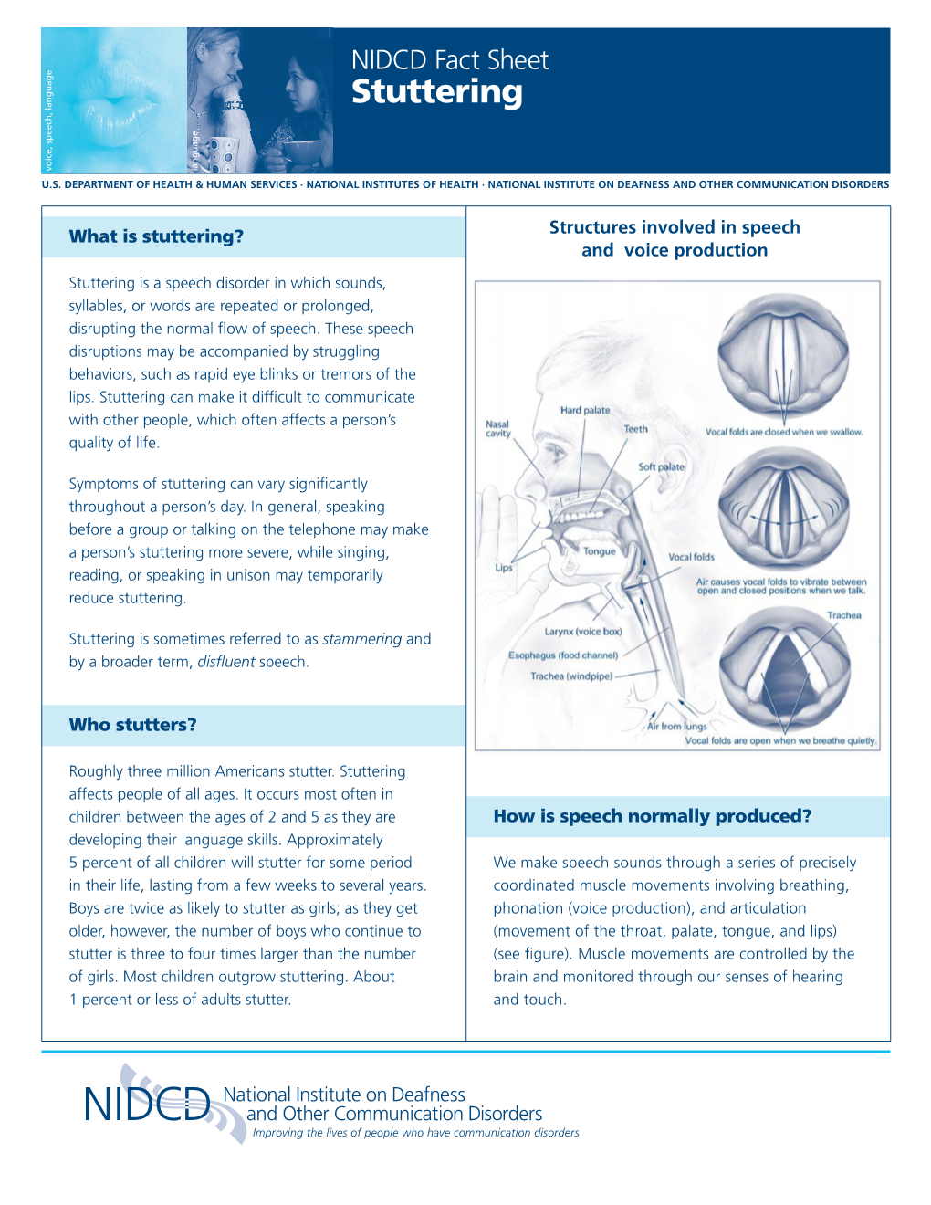 NIDCD Fact Sheet NATIONAL INSTITUTE ONDEAFNESSANDOTHERCOMMUNICATION DISORDERS We Make Speechsoundsthrough Aseriesofpr and Touch