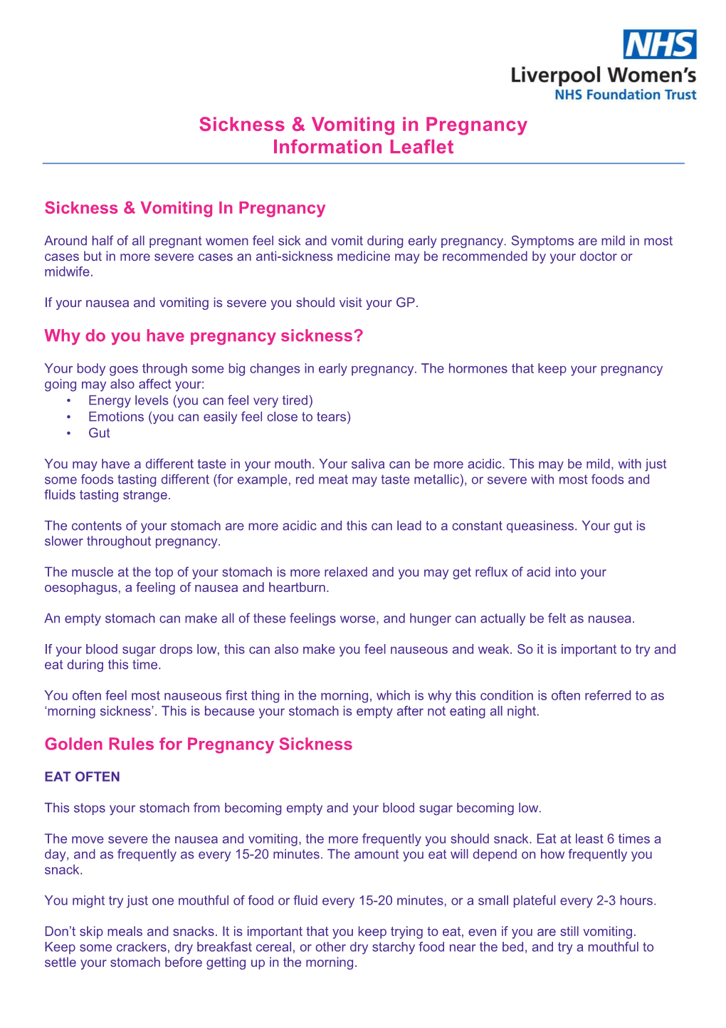 Die 2018-192-V2 Issue Date: 01/03/2015 Review Date: 28/09/2021 © Liverpool Women’S NHS Foundation Trust